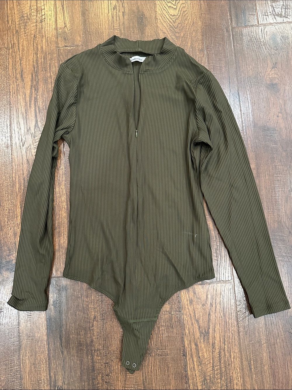 Abercrombie & Fitch Olive Ribbed Long-Sleeve Bodysuit